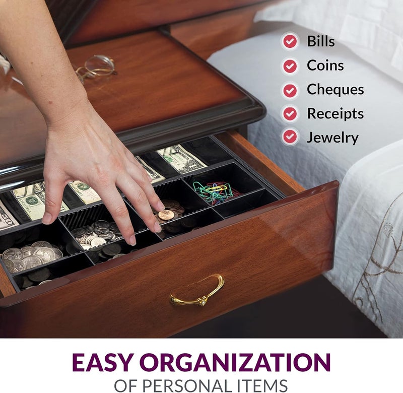 Volcora Cash Drawer Tray - 14.1 x 13 x 2.5 Inch Cash Register Insert - 5 Bill / 8 Coin Replacement Cash Tray - Stainless Steel Currency Compartment - 16" Cash Registers with Fully Removable Tray - Image 4